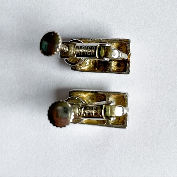 Vintage Napier Screw Back Earrings Paisley Silver Black - Picture 4 of 7